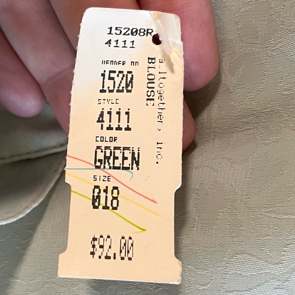 Vintage Philippe Marques Blouse DEADSTOCK Green Button Up Long Sleeves Sz 18 NWT - Picture 10 of 10